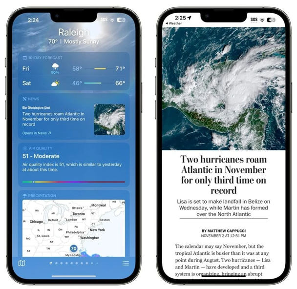 大冶苹果14维修分享iPhone 14手机如何看天气时顺带看新闻 