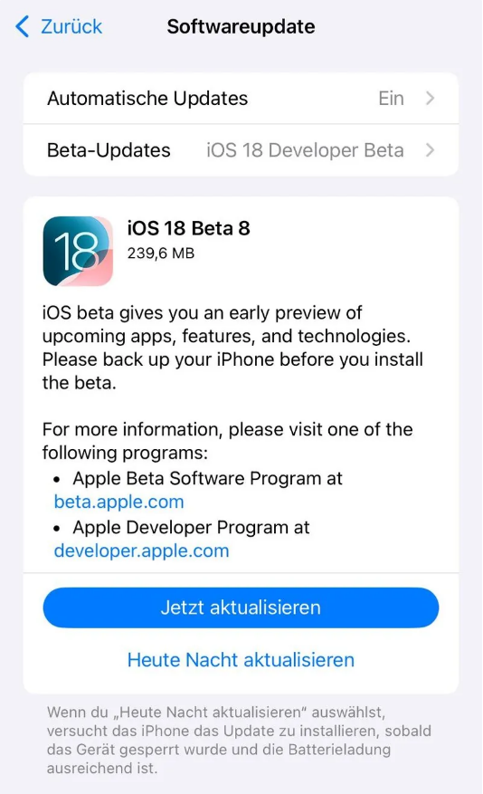 大冶苹果手机维修分享苹果 iOS / iPadOS 18 开发者预览版 Beta 8 发布 